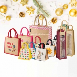 Wholesale Printed Red Christmas Xmas Jute Bags Manufacturers in Jacksonville 